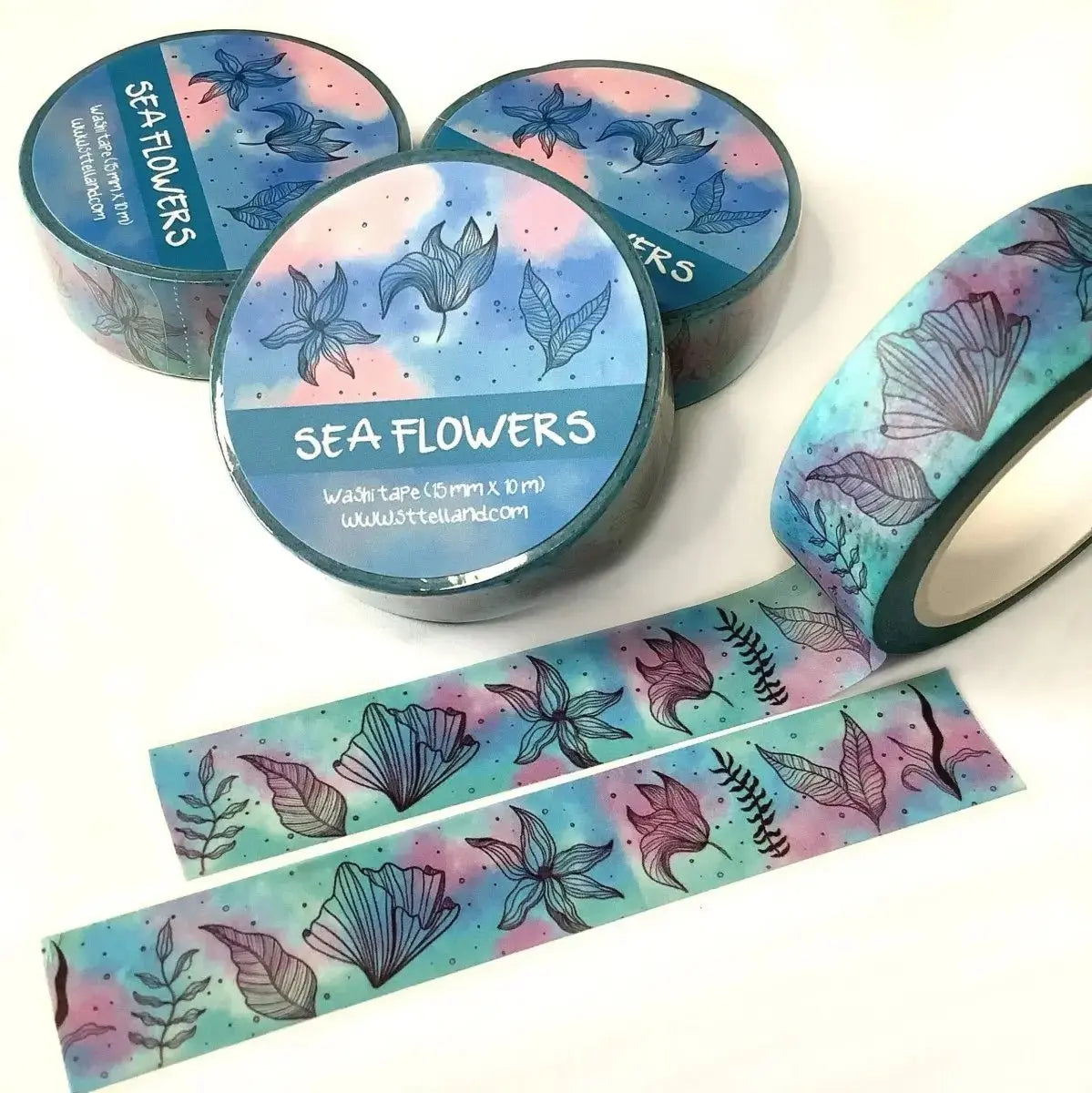Sea Flowers Washi Tape - Floral Washi Tape - Washi Tape - Flower Lady Tape - Eco Friendly Tape - Art, Deco Gift for Flower Lovers Sttelland Boutique