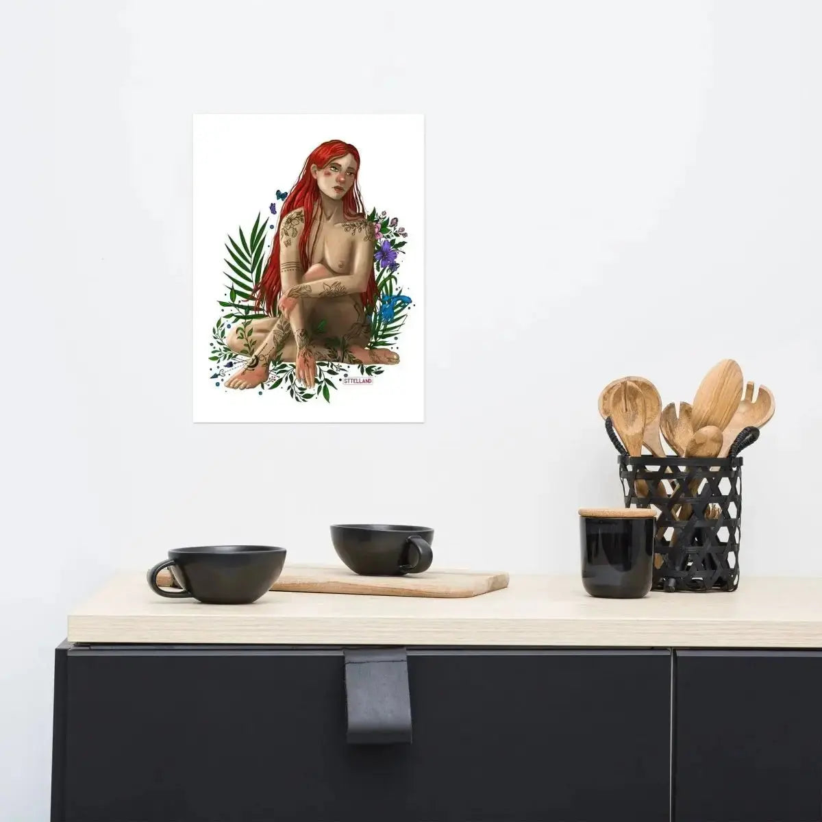 Tattoo Girl in Mushrooms - Wall Art Poster Print Sttelland Boutique